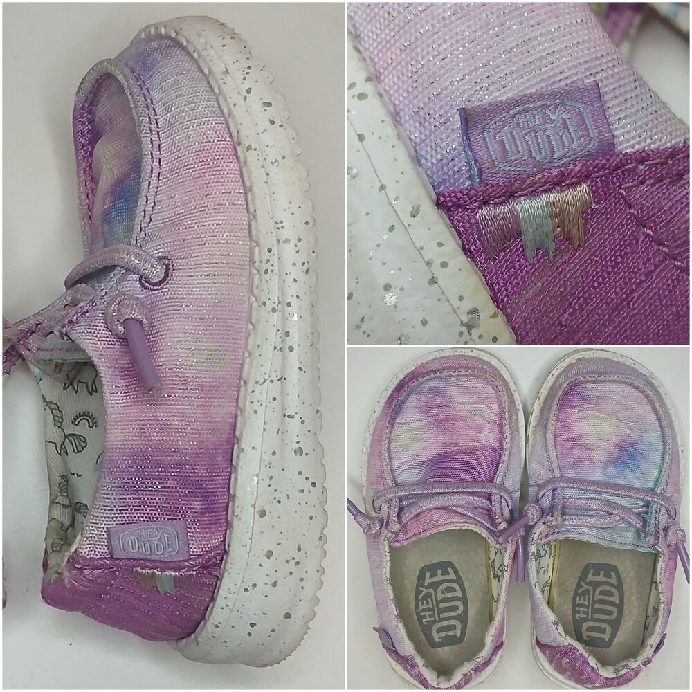 Heydude Toddler Girls Sz 6K Wendy Dreamer Pink & Purple Sparkle Unicorn Lining